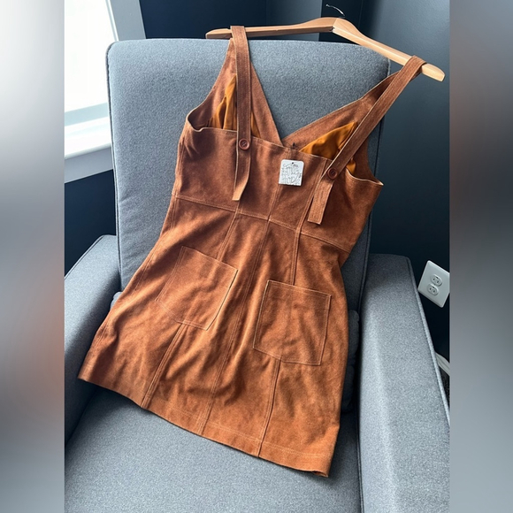 Free People - Brown Leather Suede Abbie Western Cowgirl Mini Dress - Picture 4 of 7